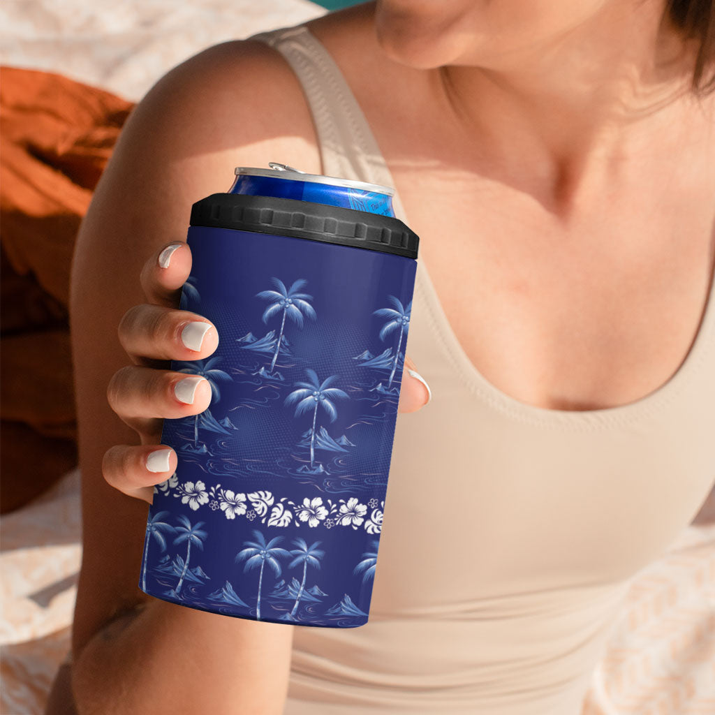 Blue Hawaii Palm Tree Hibiscus 4 in 1 Can Cooler Tumbler Fantasy Summer Vibe LT01 - Polynesian Pride