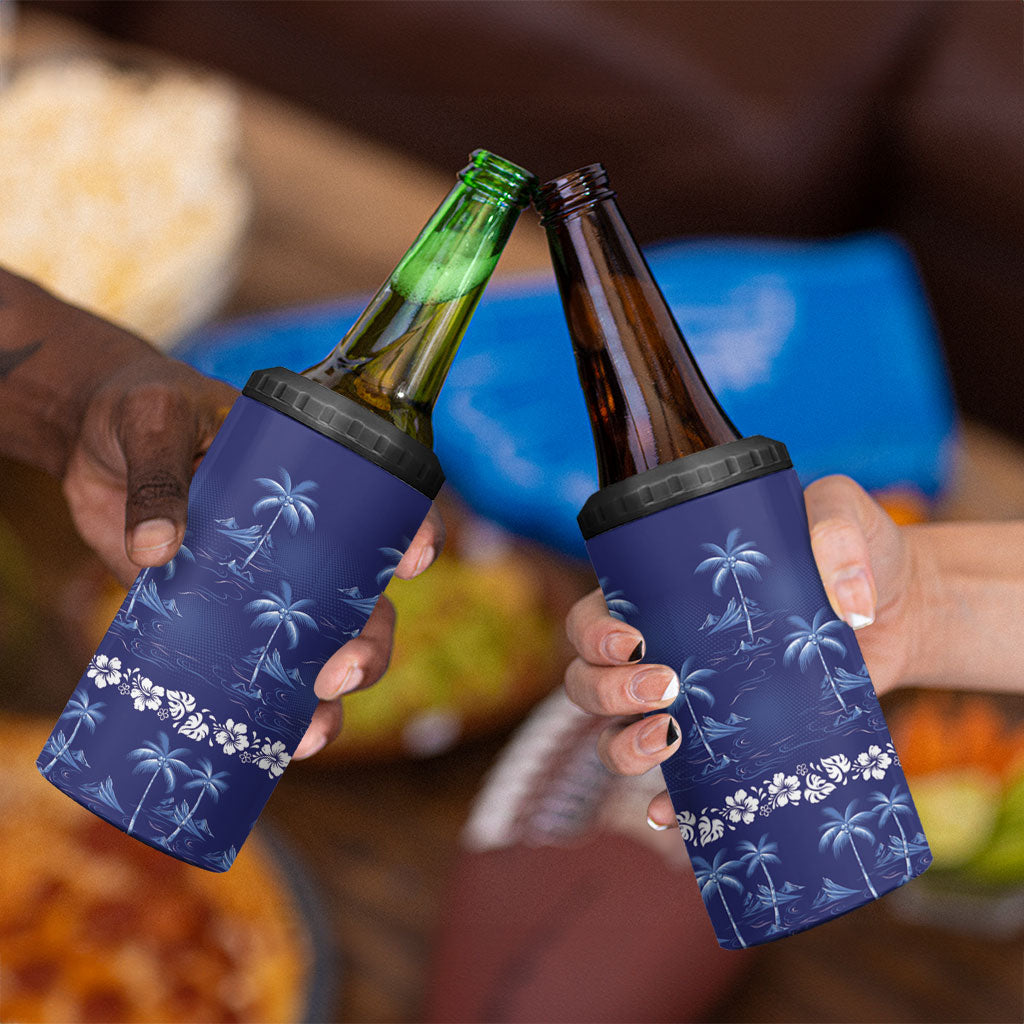 Blue Hawaii Palm Tree Hibiscus 4 in 1 Can Cooler Tumbler Fantasy Summer Vibe LT01 - Polynesian Pride