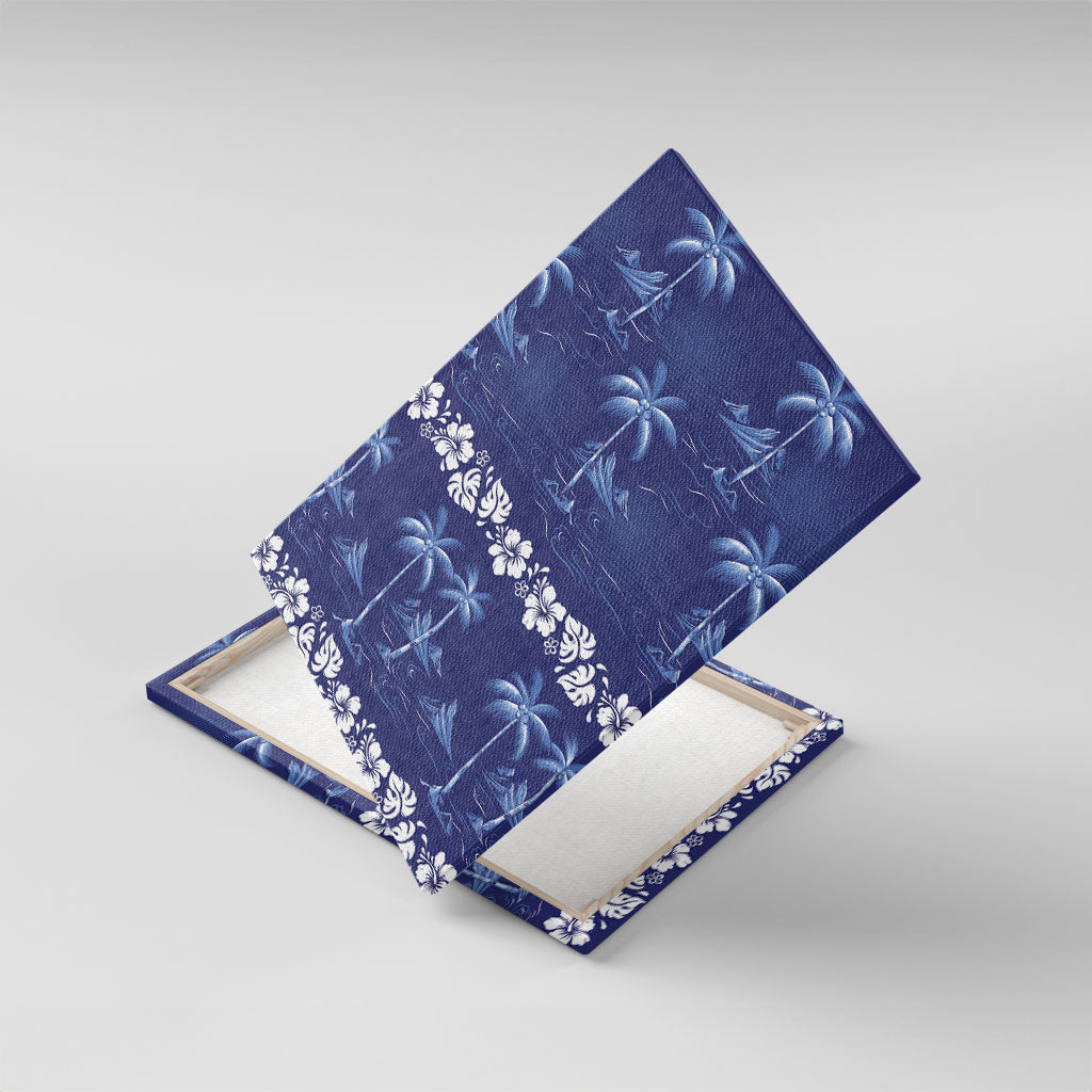 Blue Hawaii Palm Tree Hibiscus Canvas Wall Art Fantasy Summer Vibe LT01 With Frame Blue - Polynesian Pride