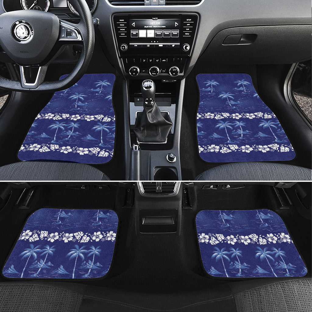 Blue Hawaii Palm Tree Hibiscus Car Mats Fantasy Summer Vibe LT01 Set 4pcs Blue - Polynesian Pride