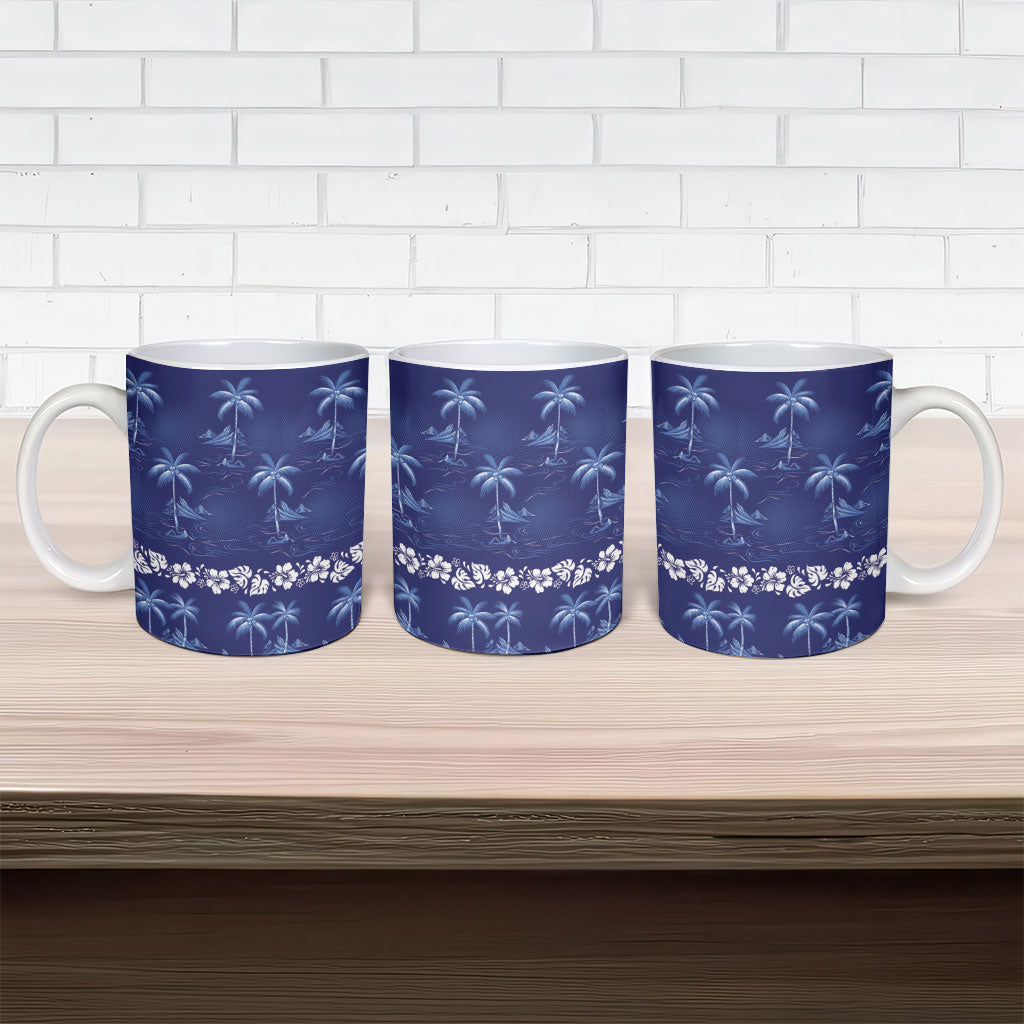 Blue Hawaii Palm Tree Hibiscus Ceramic Mug Fantasy Summer Vibe LT01 - Polynesian Pride
