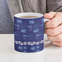 Blue Hawaii Palm Tree Hibiscus Ceramic Mug Fantasy Summer Vibe LT01 - Polynesian Pride