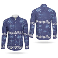Blue Hawaii Palm Tree Hibiscus Couples Matching Long Sleeve Bodycon Dress and Long Sleeve Button Shirt Fantasy Summer Vibe LT01 - Polynesian Pride
