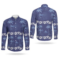 Blue Hawaii Palm Tree Hibiscus Couples Matching Off Shoulder Maxi Dress and Long Sleeve Button Shirt Fantasy Summer Vibe LT01 - Polynesian Pride
