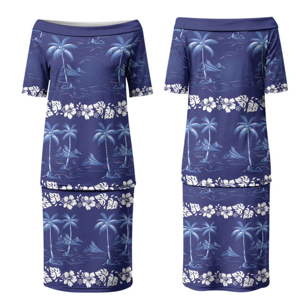 Blue Hawaii Palm Tree Hibiscus Couples Matching Puletasi and Hawaiian Shirt Fantasy Summer Vibe LT01 - Polynesian Pride