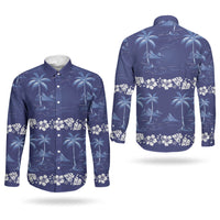 Blue Hawaii Palm Tree Hibiscus Couples Matching Short Sleeve Bodycon Dress and Long Sleeve Button Shirt Fantasy Summer Vibe LT01 - Polynesian Pride