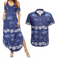 Blue Hawaii Palm Tree Hibiscus Couples Matching Summer Maxi Dress and Hawaiian Shirt Fantasy Summer Vibe LT01 Blue - Polynesian Pride