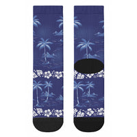 Blue Hawaii Palm Tree Hibiscus Crew Socks Fantasy Summer Vibe