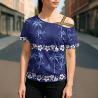 Blue Hawaii Palm Tree Hibiscus Cross Shoulder Shirt Fantasy Summer Vibe LT01 - Polynesian Pride