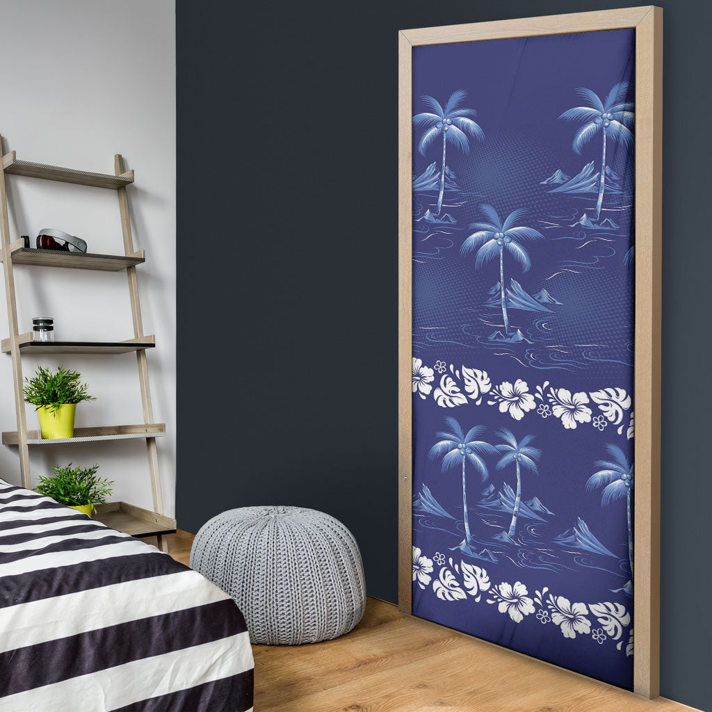 Blue Hawaii Palm Tree Hibiscus Door Cover Fantasy Summer Vibe LT01 - Polynesian Pride