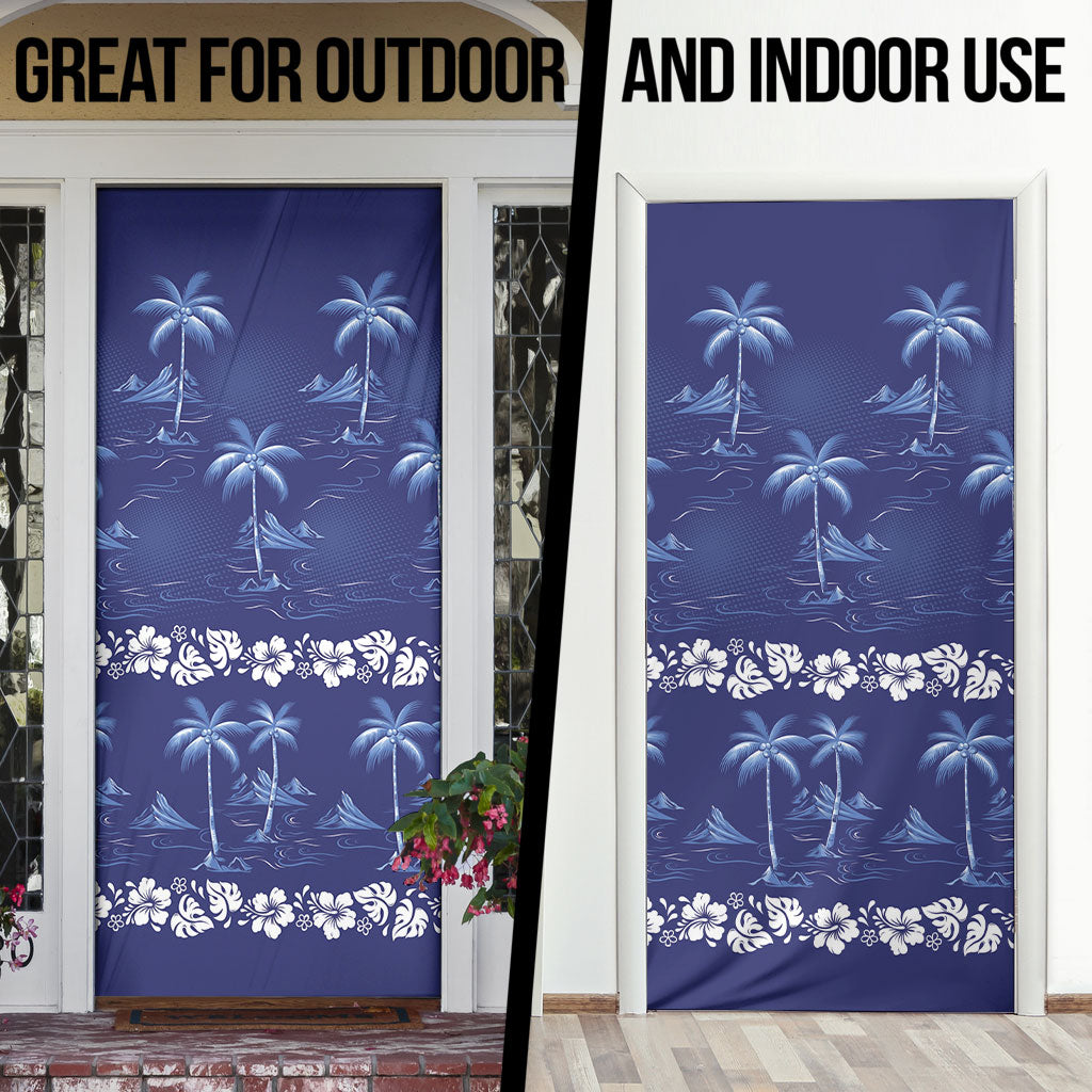 Blue Hawaii Palm Tree Hibiscus Door Cover Fantasy Summer Vibe LT01 - Polynesian Pride