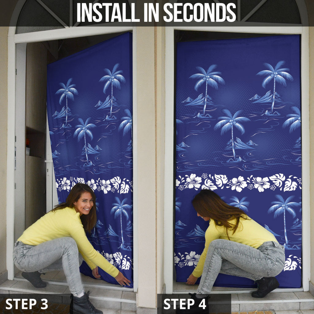 Blue Hawaii Palm Tree Hibiscus Door Cover Fantasy Summer Vibe LT01 - Polynesian Pride