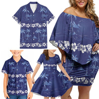 Blue Hawaii Palm Tree Hibiscus Family Matching Off Shoulder Short Dress and Hawaiian Shirt Fantasy Summer Vibe LT01 - Polynesian Pride
