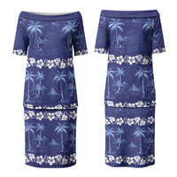 Blue Hawaii Palm Tree Hibiscus Family Matching Puletasi and Hawaiian Shirt Fantasy Summer Vibe LT01 Mom's Dress Blue - Polynesian Pride