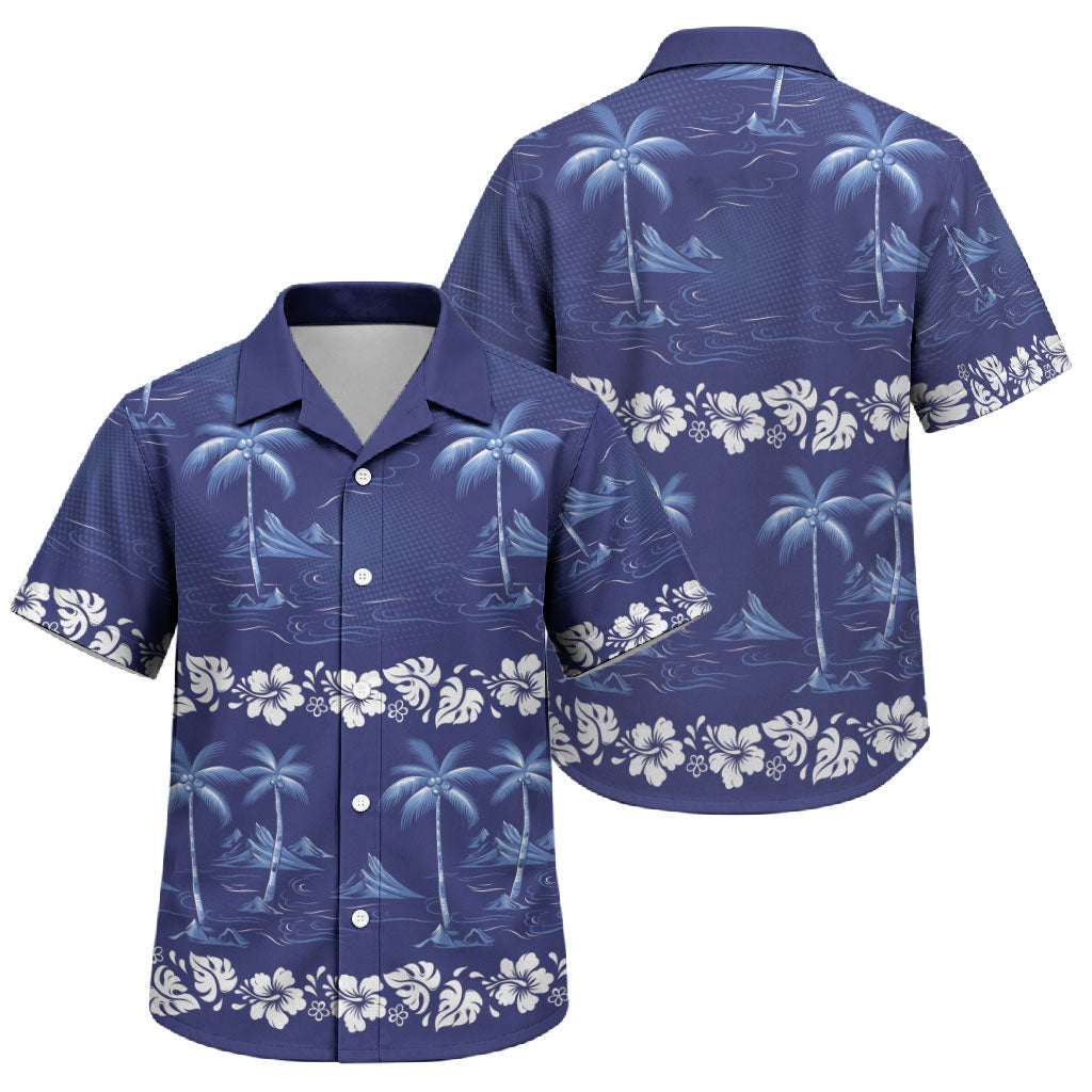 Blue Hawaii Palm Tree Hibiscus Family Matching Tank Maxi Dress and Hawaiian Shirt Fantasy Summer Vibe LT01 Son's Shirt Blue - Polynesian Pride