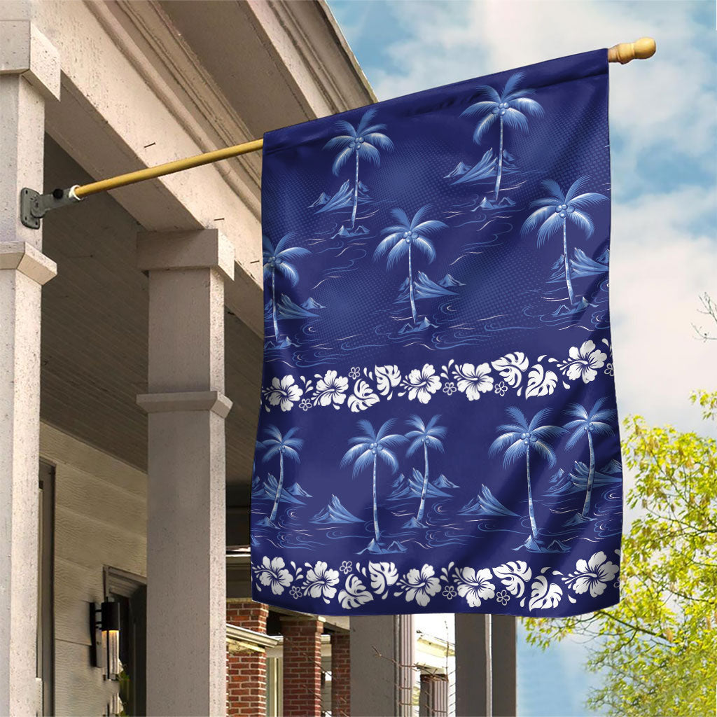 Blue Hawaii Palm Tree Hibiscus Garden Flag Fantasy Summer Vibe LT01 House Flag Blue - Polynesian Pride
