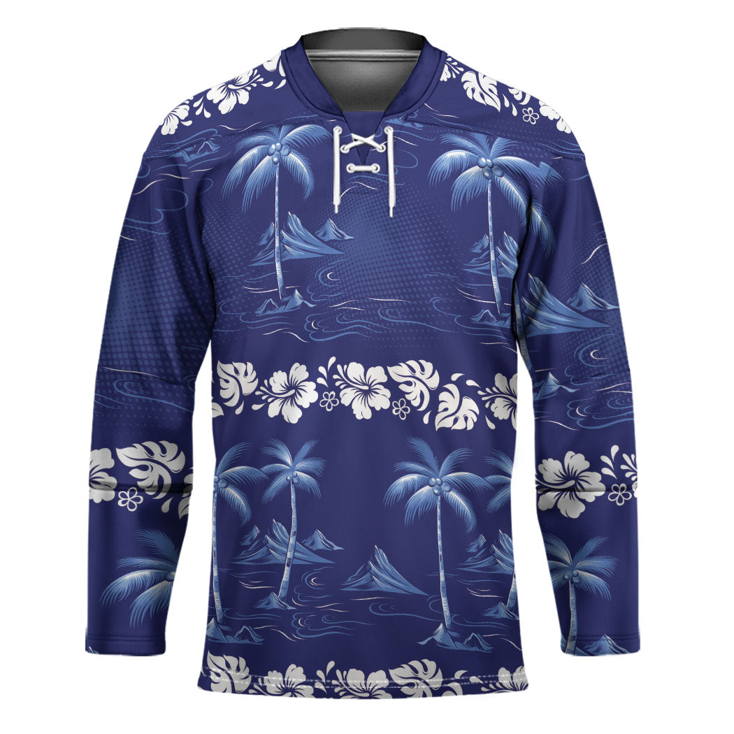 Blue Hawaii Palm Tree Hibiscus Hockey Jersey Fantasy Summer Vibe LT01 Unisex Blue - Polynesian Pride