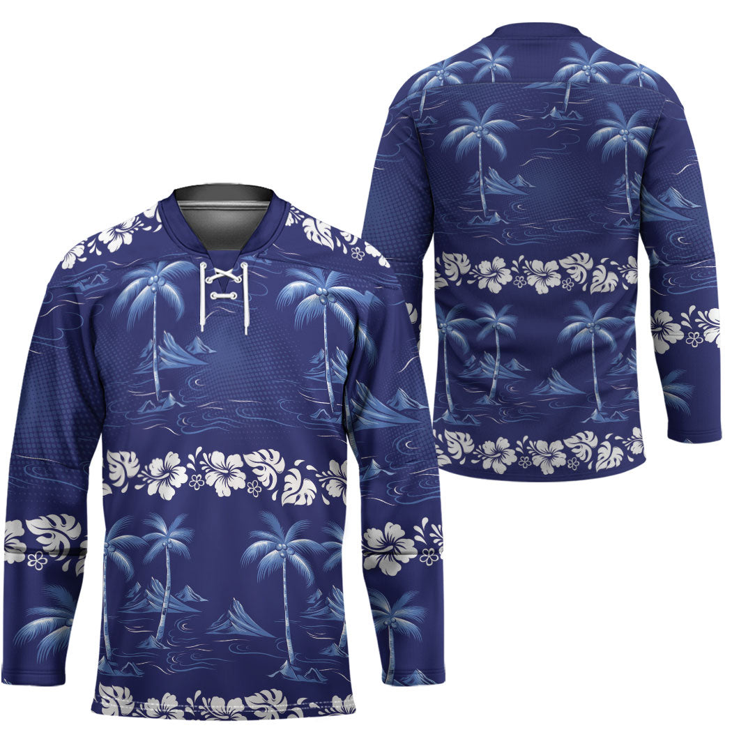 Blue Hawaii Palm Tree Hibiscus Hockey Jersey Fantasy Summer Vibe LT01 - Polynesian Pride