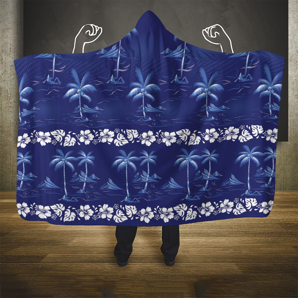 Blue Hawaii Palm Tree Hibiscus Hooded Blanket Fantasy Summer Vibe LT01 - Polynesian Pride
