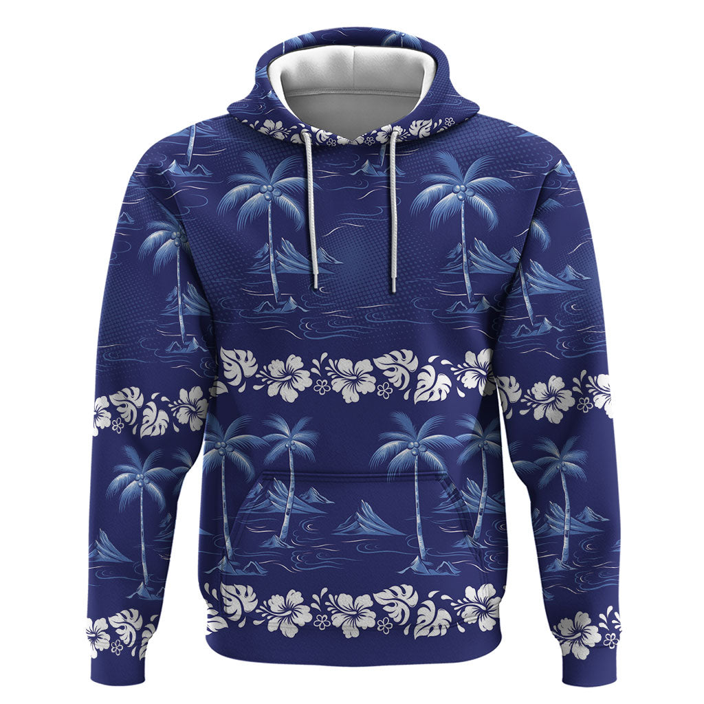 Blue Hawaii Palm Tree Hibiscus Hoodie Fantasy Summer Vibe LT01 Pullover Hoodie Blue - Polynesian Pride