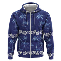 Blue Hawaii Palm Tree Hibiscus Hoodie Fantasy Summer Vibe LT01 Zip Hoodie Blue - Polynesian Pride