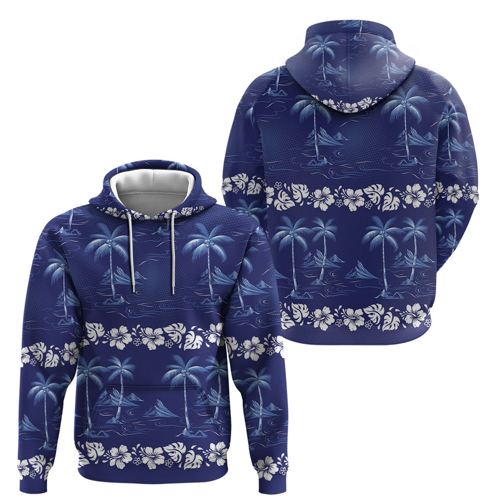 Blue Hawaii Palm Tree Hibiscus Hoodie Fantasy Summer Vibe LT01 - Polynesian Pride