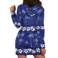 Blue Hawaii Palm Tree Hibiscus Hoodie Dress Fantasy Summer Vibe LT01 - Polynesian Pride