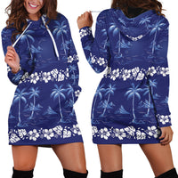 Blue Hawaii Palm Tree Hibiscus Hoodie Dress Fantasy Summer Vibe LT01 - Polynesian Pride