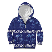 Blue Hawaii Palm Tree Hibiscus Kid Hoodie Fantasy Summer Vibe LT01 Zip Hoodie Blue - Polynesian Pride