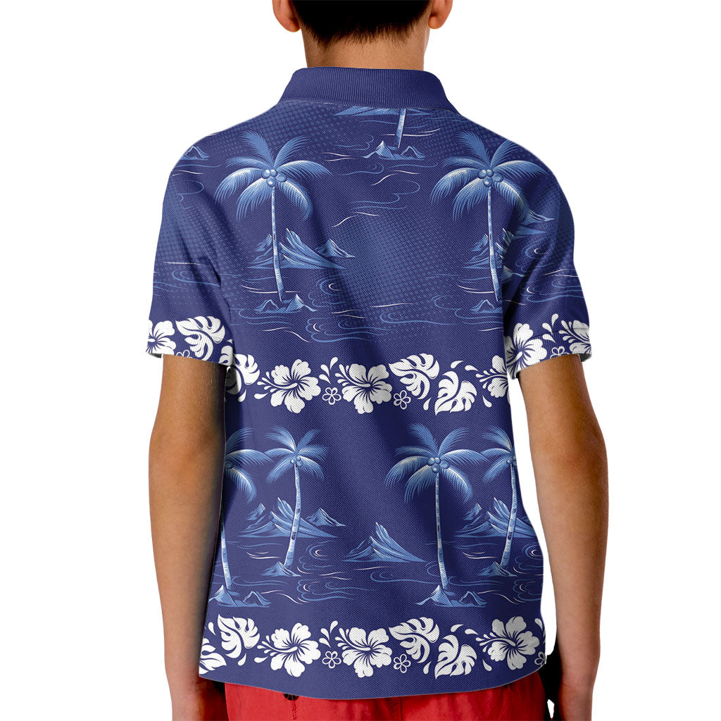 Blue Hawaii Palm Tree Hibiscus Kid Polo Shirt Fantasy Summer Vibe LT01 - Polynesian Pride