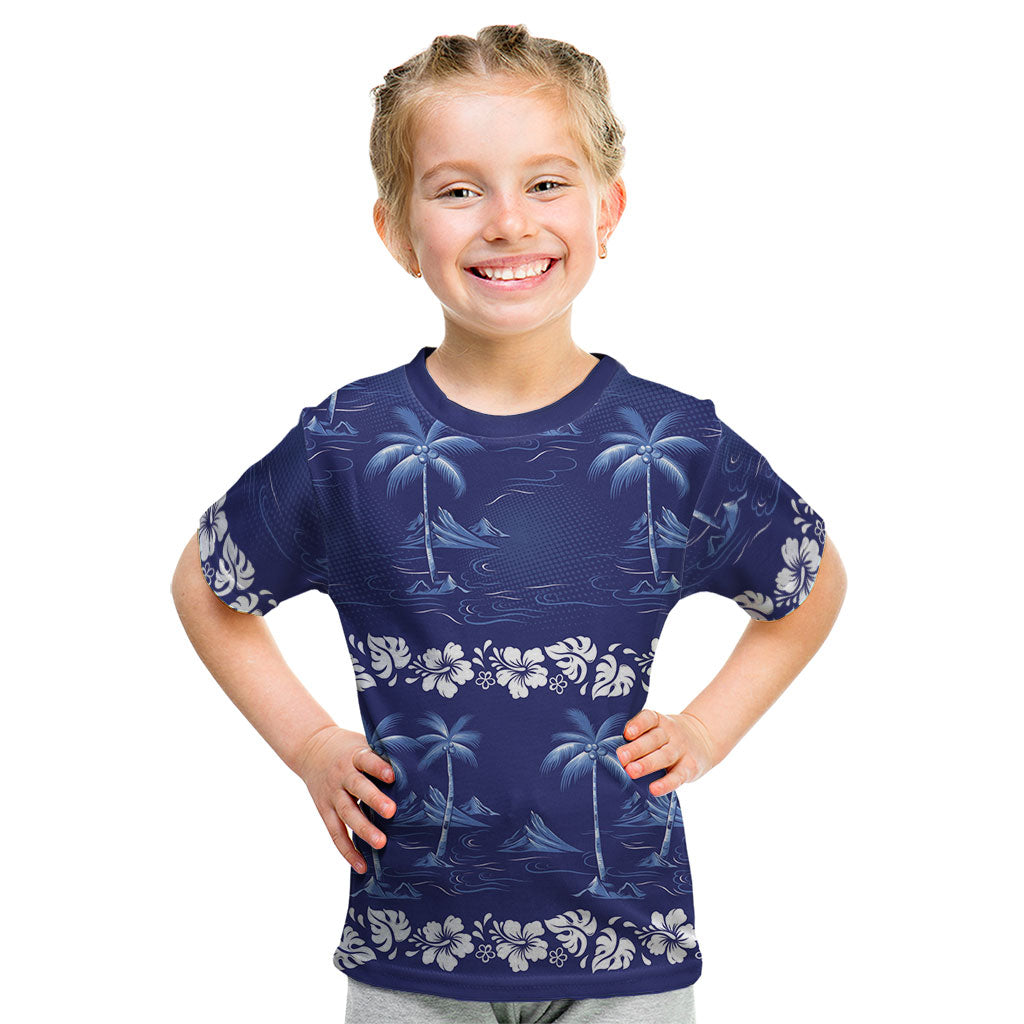 Blue Hawaii Palm Tree Hibiscus Kid T Shirt Fantasy Summer Vibe LT01 Blue - Polynesian Pride