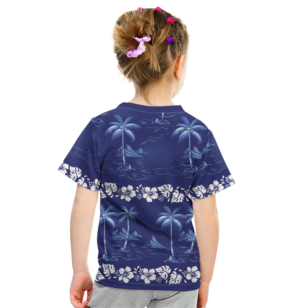 Blue Hawaii Palm Tree Hibiscus Kid T Shirt Fantasy Summer Vibe LT01 - Polynesian Pride