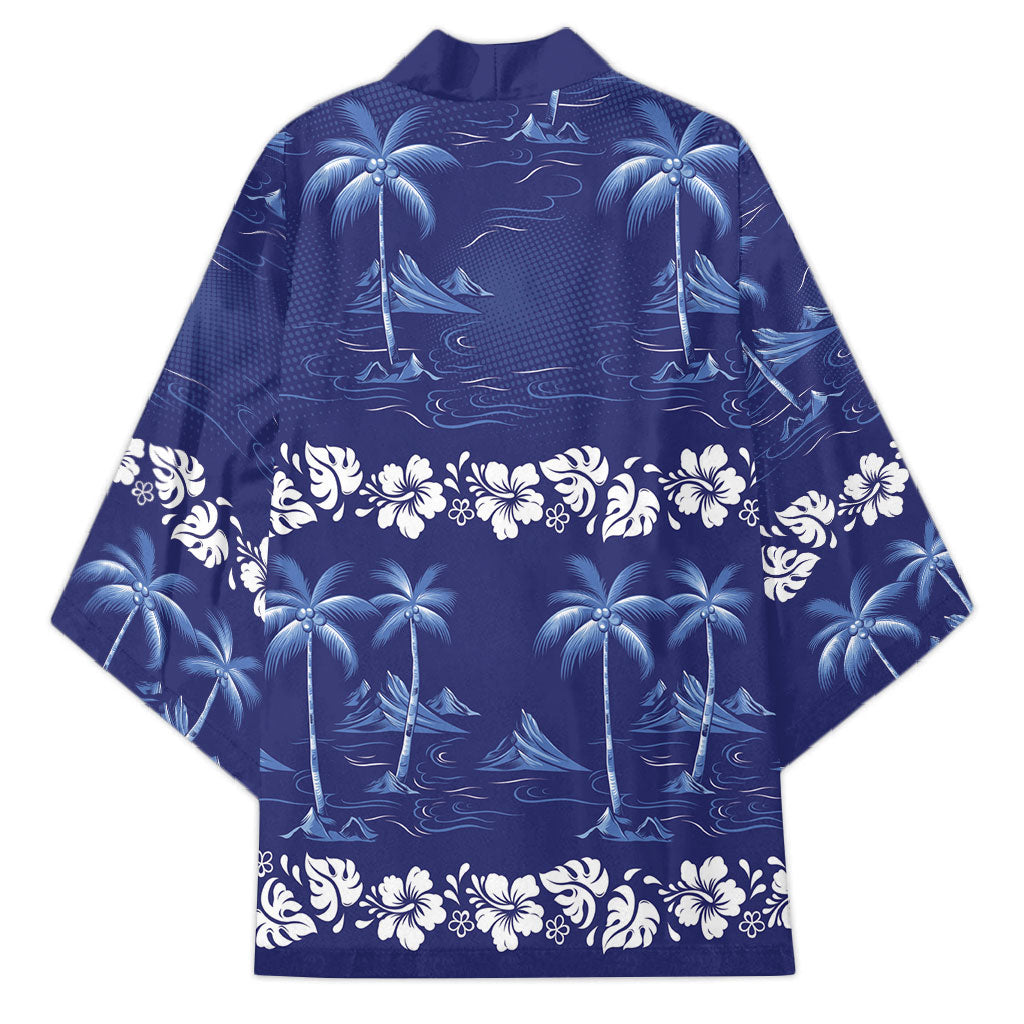 Blue Hawaii Palm Tree Hibiscus Kimono Fantasy Summer Vibe LT01 - Polynesian Pride