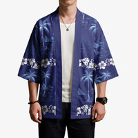 Blue Hawaii Palm Tree Hibiscus Kimono Fantasy Summer Vibe LT01 - Polynesian Pride