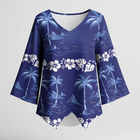 Blue Hawaii Palm Tree Hibiscus Kimono Sleeve Blouse Fantasy Summer Vibe LT01 Female Blue - Polynesian Pride