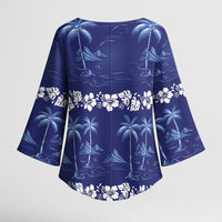 Blue Hawaii Palm Tree Hibiscus Kimono Sleeve Blouse Fantasy Summer Vibe LT01 - Polynesian Pride
