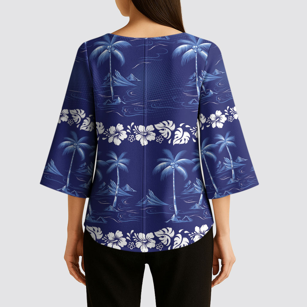 Blue Hawaii Palm Tree Hibiscus Kimono Sleeve Blouse Fantasy Summer Vibe LT01 - Polynesian Pride