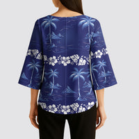 Blue Hawaii Palm Tree Hibiscus Kimono Sleeve Blouse Fantasy Summer Vibe LT01 - Polynesian Pride