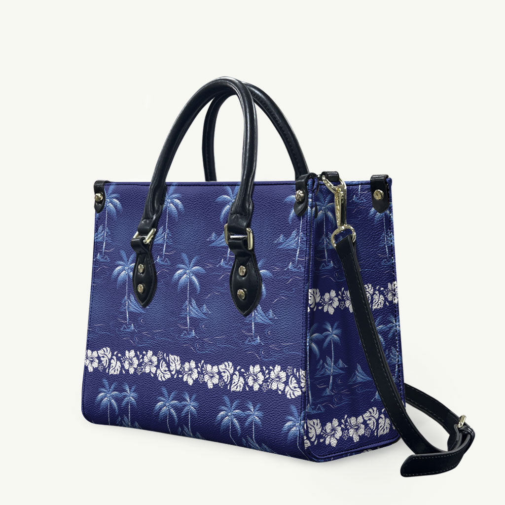 Blue Hawaii Palm Tree Hibiscus Leather Bag Fantasy Summer Vibe LT01 Blue - Polynesian Pride