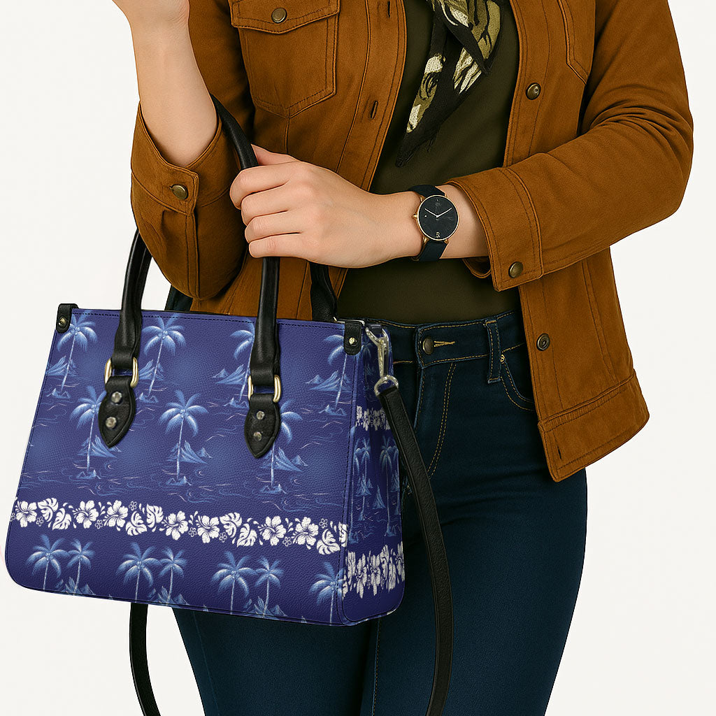 Blue Hawaii Palm Tree Hibiscus Leather Bag Fantasy Summer Vibe LT01 - Polynesian Pride