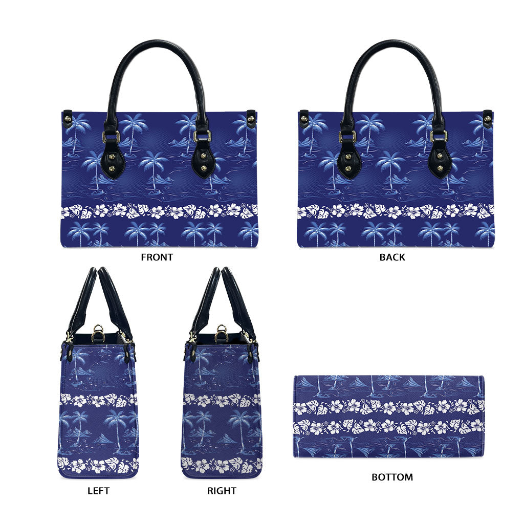 Blue Hawaii Palm Tree Hibiscus Leather Bag Fantasy Summer Vibe LT01 - Polynesian Pride