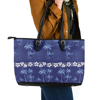 Blue Hawaii Palm Tree Hibiscus Leather Tote Bag Fantasy Summer Vibe LT01 - Polynesian Pride