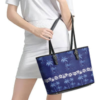 Blue Hawaii Palm Tree Hibiscus Leather Tote Bag Fantasy Summer Vibe LT01 - Polynesian Pride