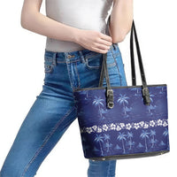 Blue Hawaii Palm Tree Hibiscus Leather Tote Bag Fantasy Summer Vibe LT01 - Polynesian Pride
