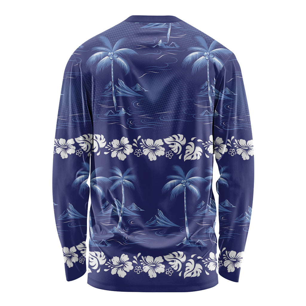 Blue Hawaii Palm Tree Hibiscus Long Sleeve Shirt Fantasy Summer Vibe LT01 - Polynesian Pride