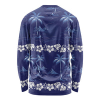 Blue Hawaii Palm Tree Hibiscus Long Sleeve Shirt Fantasy Summer Vibe LT01 - Polynesian Pride