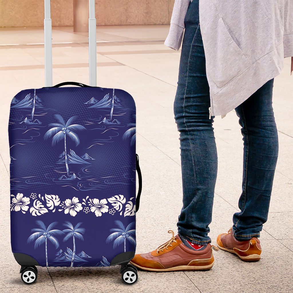 Blue Hawaii Palm Tree Hibiscus Luggage Cover Fantasy Summer Vibe LT01 Blue - Polynesian Pride