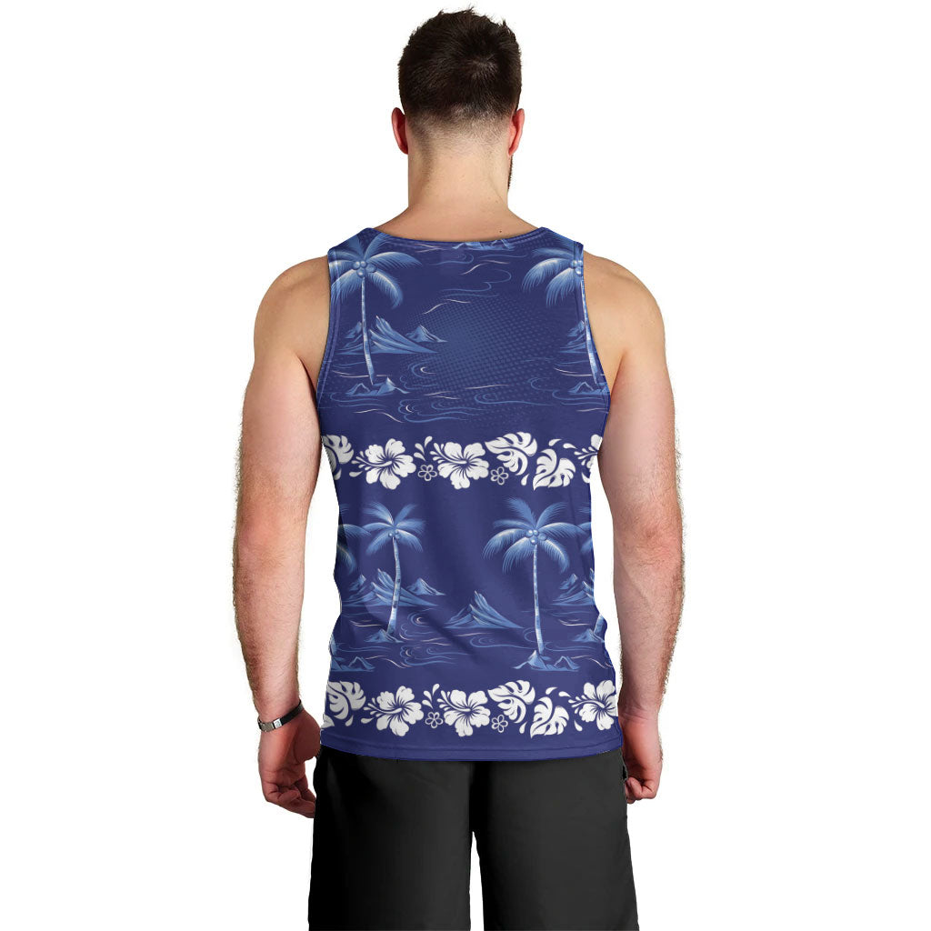 Blue Hawaii Palm Tree Hibiscus Men Tank Top Fantasy Summer Vibe LT01 - Polynesian Pride