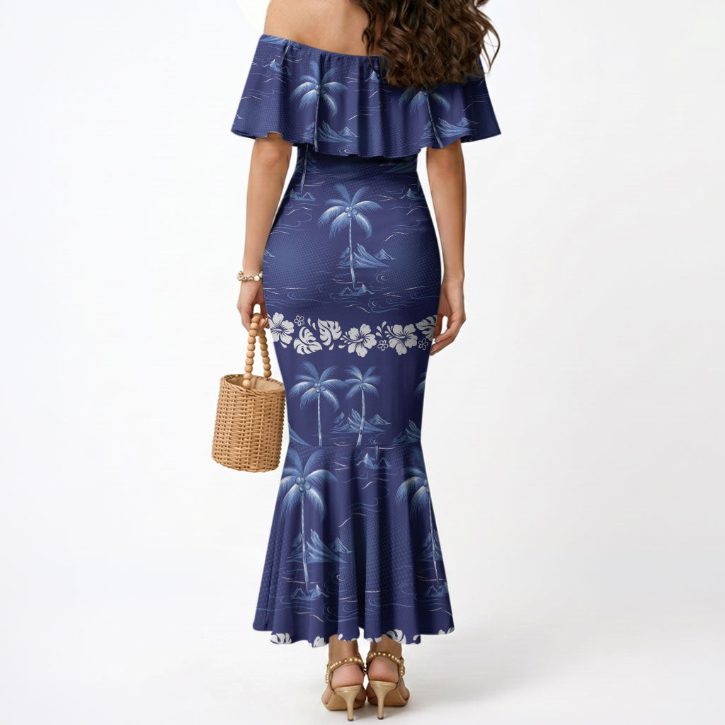 Blue Hawaii Palm Tree Hibiscus Mermaid Dress Fantasy Summer Vibe LT01 - Polynesian Pride