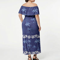 Blue Hawaii Palm Tree Hibiscus Off Shoulder Maxi Dress Fantasy Summer Vibe LT01 - Polynesian Pride